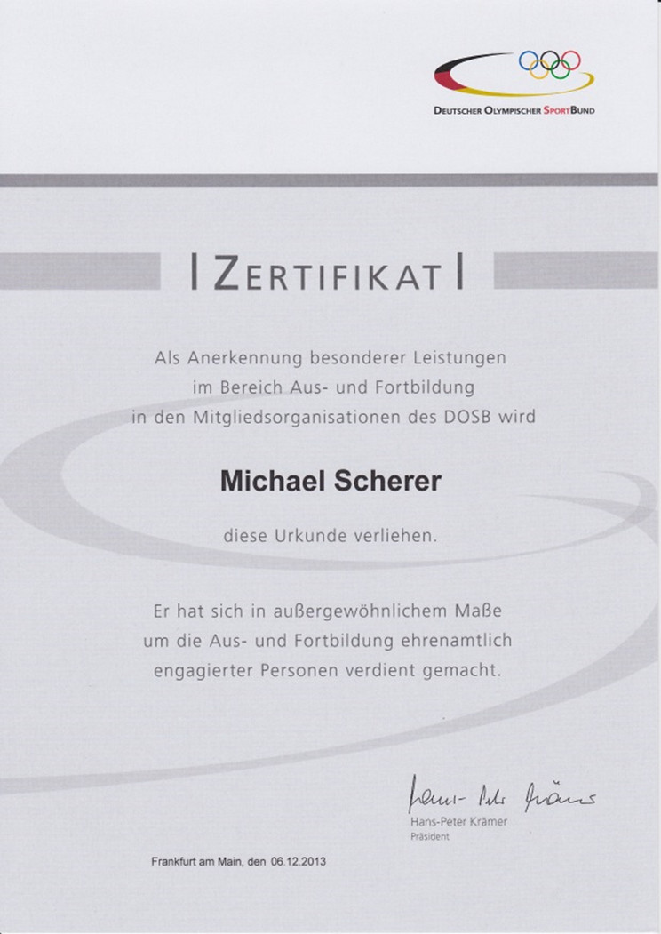 DOSB-Ausbilderzertifikat Michael Scherer DOSB-Ausbilderzertifikat Michael Scherer