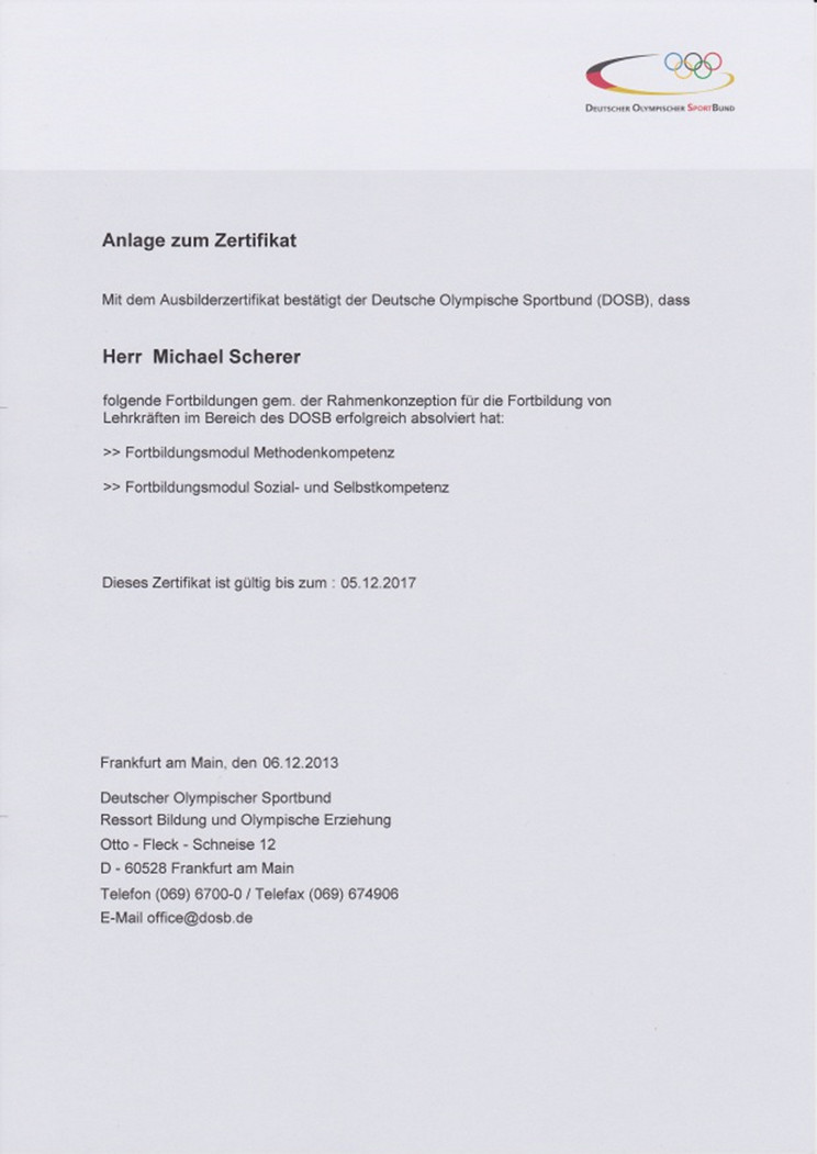 DOSB-Ausbilderzertifikat Michael Scherer DOSB-Ausbilderzertifikat Michael Scherer